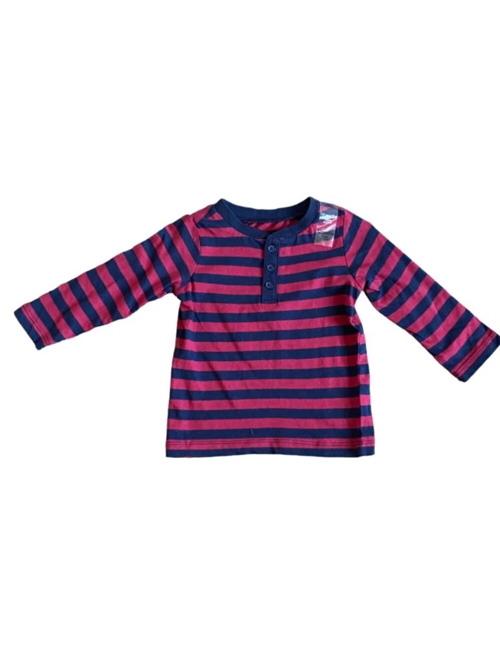 First Impressions Infant Apparel Long Sleeve Striped Shirt-Maroon/Blue-12M-NWT